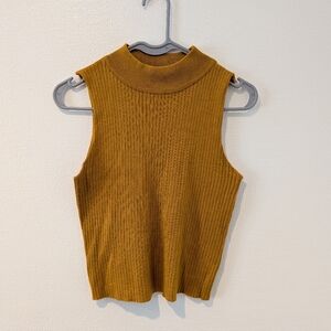 Sleeveless Mock Neck Ribbed Knit Top - Mustard